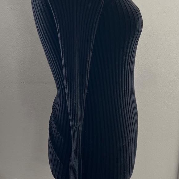 Helmut Lang Black Ribbed Fitted Asymmetrical Neck Dress Medium - Picture 5 of 9